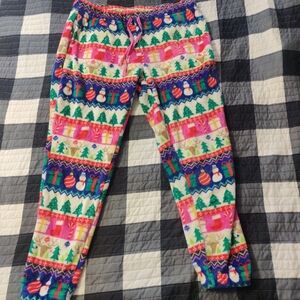 Joyspun Women's L Pajama Pants Christmas Fair Isle Pink Purple Blue Tree Snowman